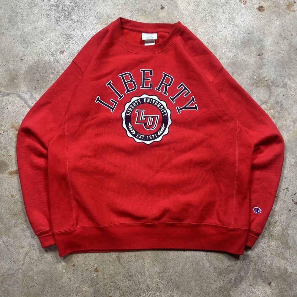 Y2K Champion Reverse Weave Liberty University Flames Crewneck Size L